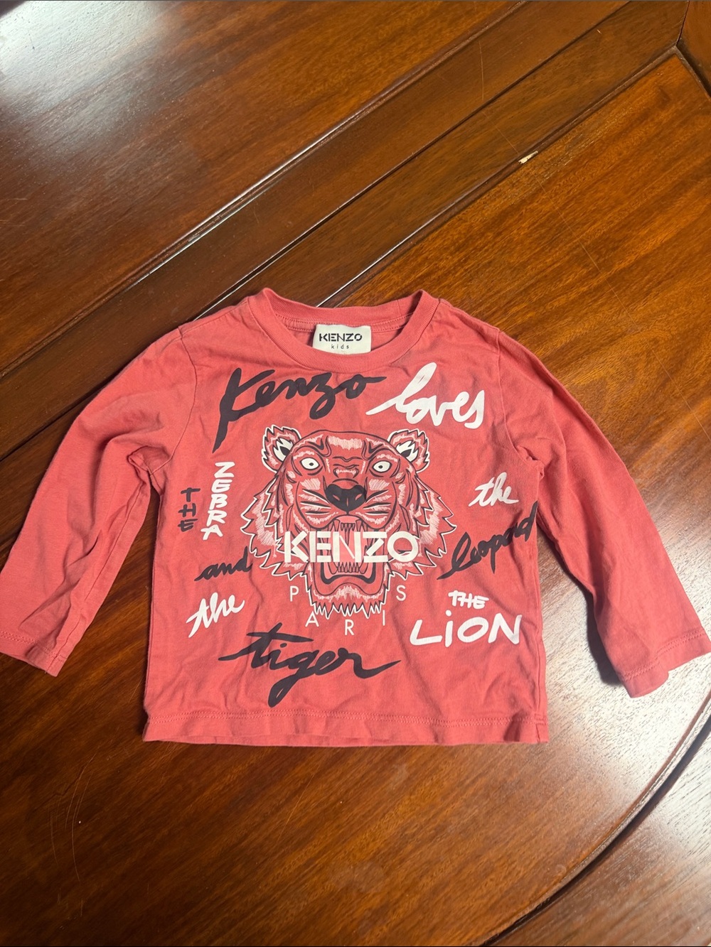 Kenzo Kids Coral Red Graphic Tiger Long Sleeve Tee